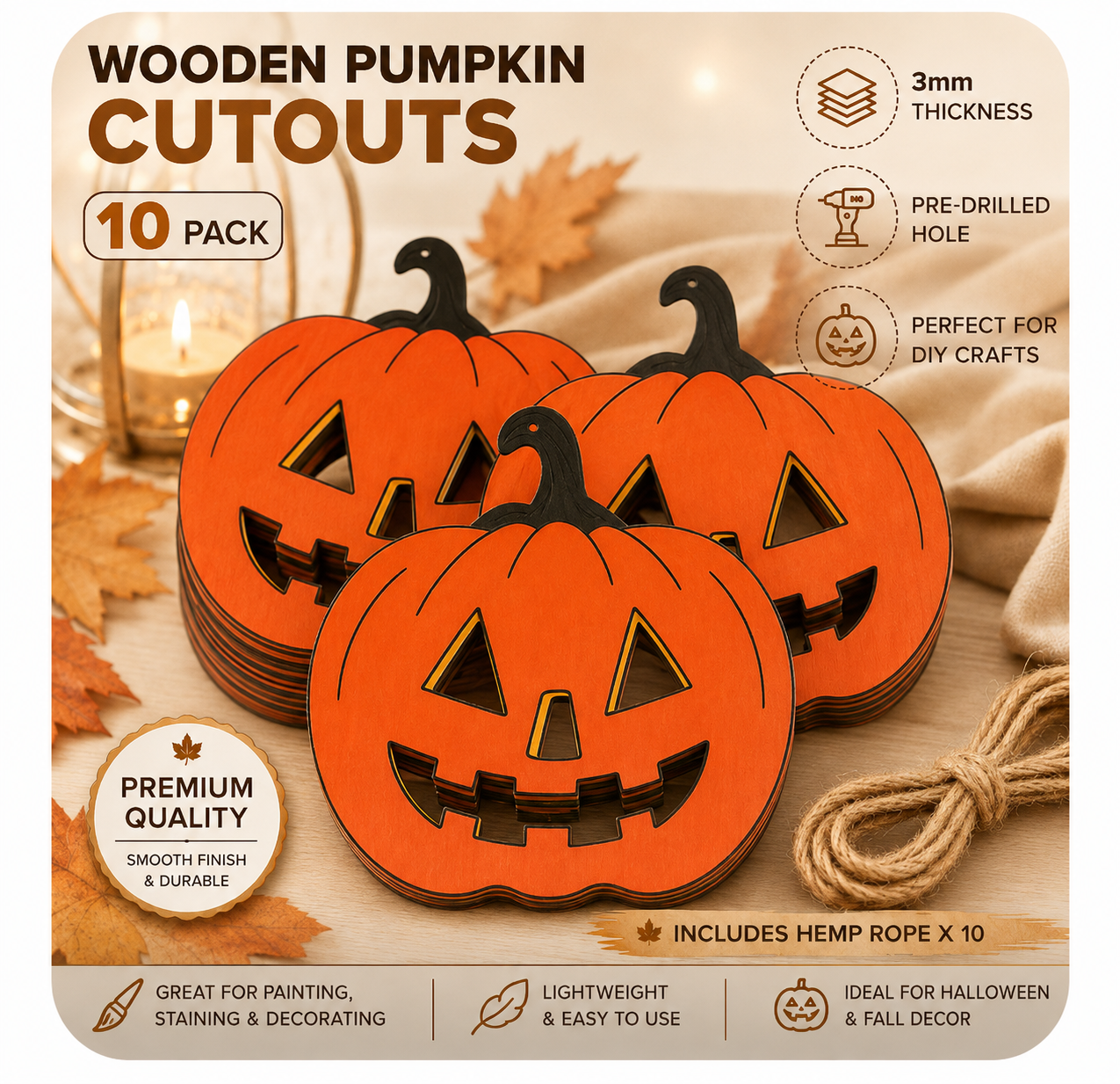 Wooden Pumpkins Ornaments to Paint Halloween Thanksgiving Decoration Cutouts Unfinished 10PCS, DIY Blank Unfinished Pumpkin Wood Discs Ornament for Home Harvest Crafts Hanging Autumn Decorations