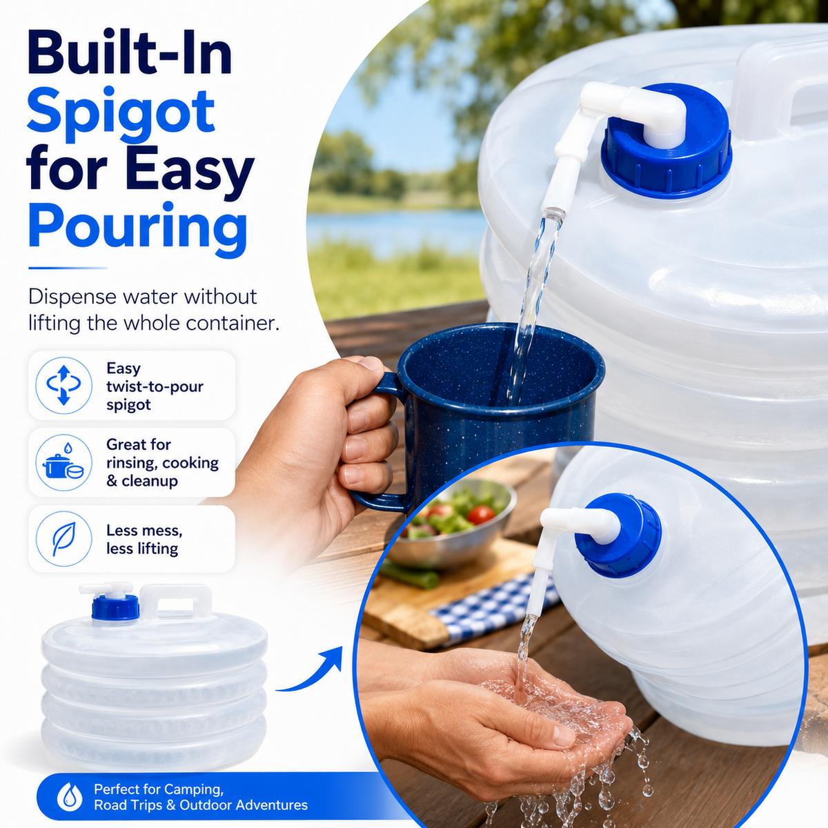Built in spigot for easy pouring