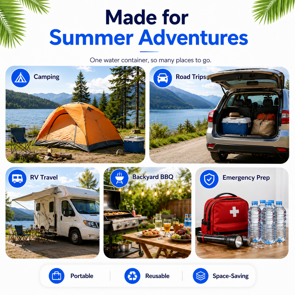 Collapsible water container outdoor adventures