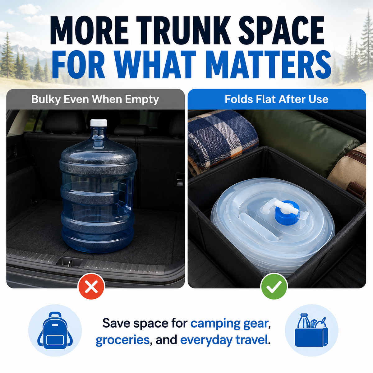 Collapsible container saves trunk space
