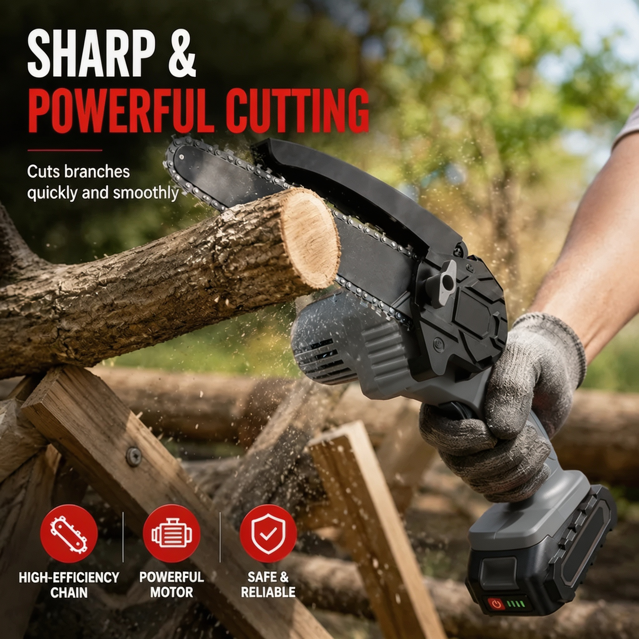 🔥 Cordless Mini Chainsaw – Small Size, Big Power– Free Shipping 🚚
