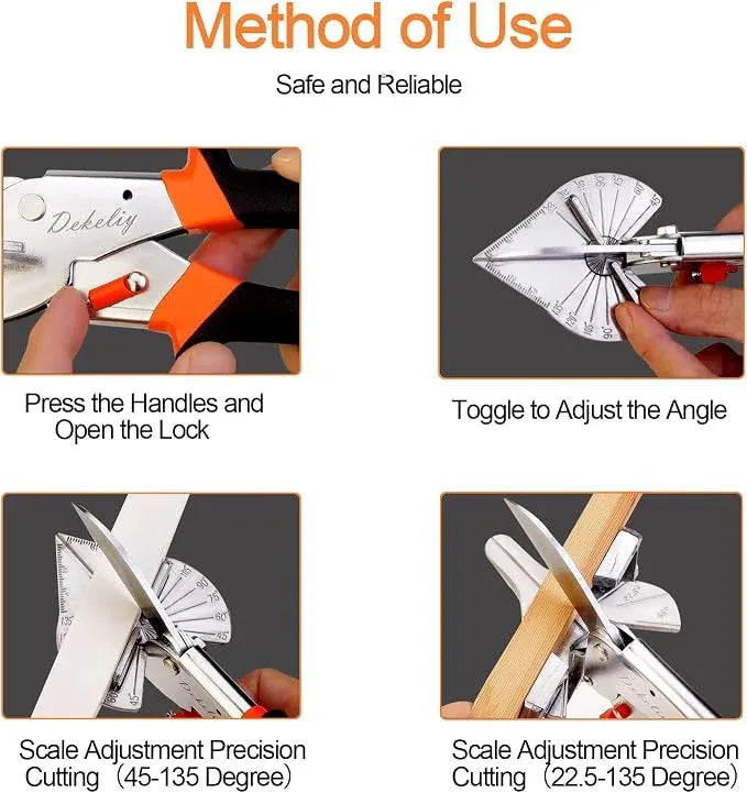 ⭐ ⛏️Multi Angle Miter Shear Cutter, Stainless steel material, 45°-135° Adjustable Angle Trim Scissors Hand Tool