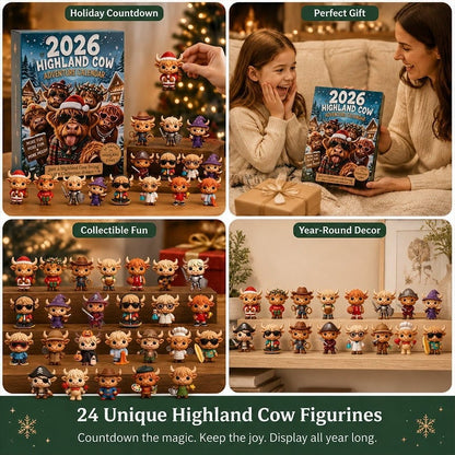 🐂🎄 2026 Highland Cow 24‐Day Christmas Advent Calendar Collectible 3D Figurines