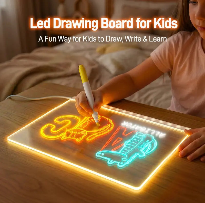 LED Drawing Board for Kids, Dry Erase Light-Up Drawing Board with Stand