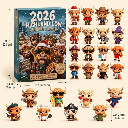 🐂🎄 2026 Highland Cow 24‐Day Christmas Advent Calendar Collectible 3D Figurines