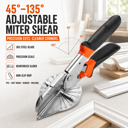 ⭐ ⛏️Multi Angle Miter Shear Cutter, Stainless steel material, 45°-135° Adjustable Angle Trim Scissors Hand Tool