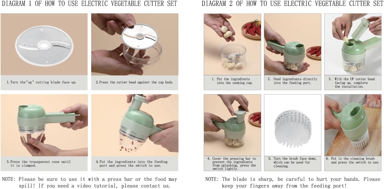 4 in 1 Electric Vegetable chopper hand held, Ninja Food Chopper, Mini Fruit Slicer,Garlic Chopper,Egg whisk and Meat Mincer,Handheld Veggie Cutter for Salad