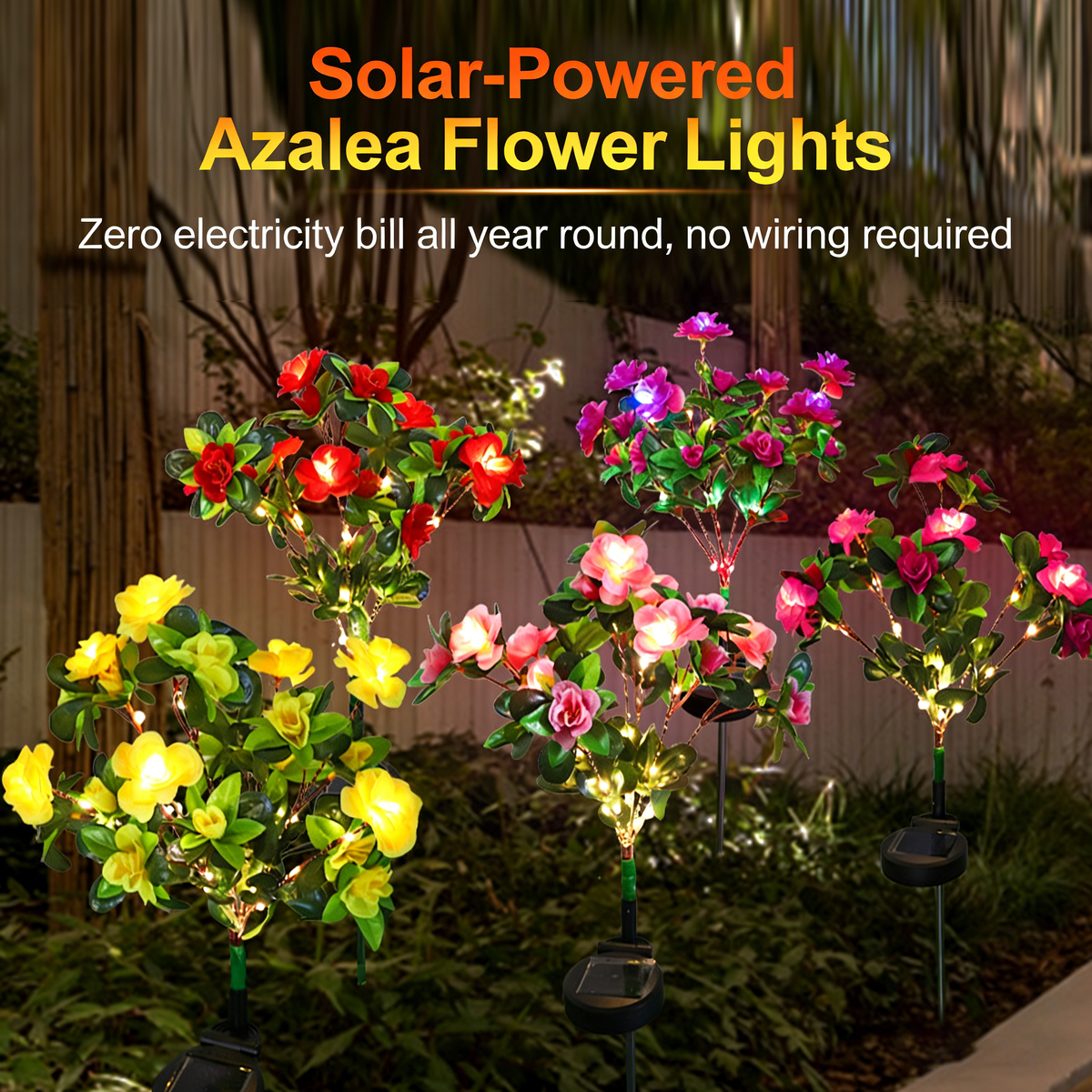 Solar flower garden lights at night