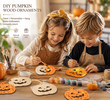 Wooden Pumpkins Ornaments to Paint Halloween Thanksgiving Decoration Cutouts Unfinished 10PCS, DIY Blank Unfinished Pumpkin Wood Discs Ornament for Home Harvest Crafts Hanging Autumn Decorations