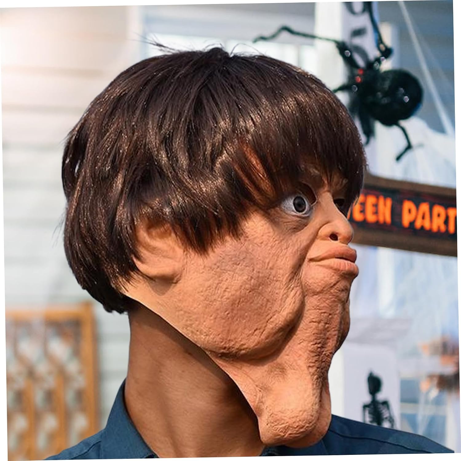 Halloween Mask, Funny Mask, Double Chin Realistic Face Full Head Halloween Horror Latex Face Cover for Masquerade Party Costume