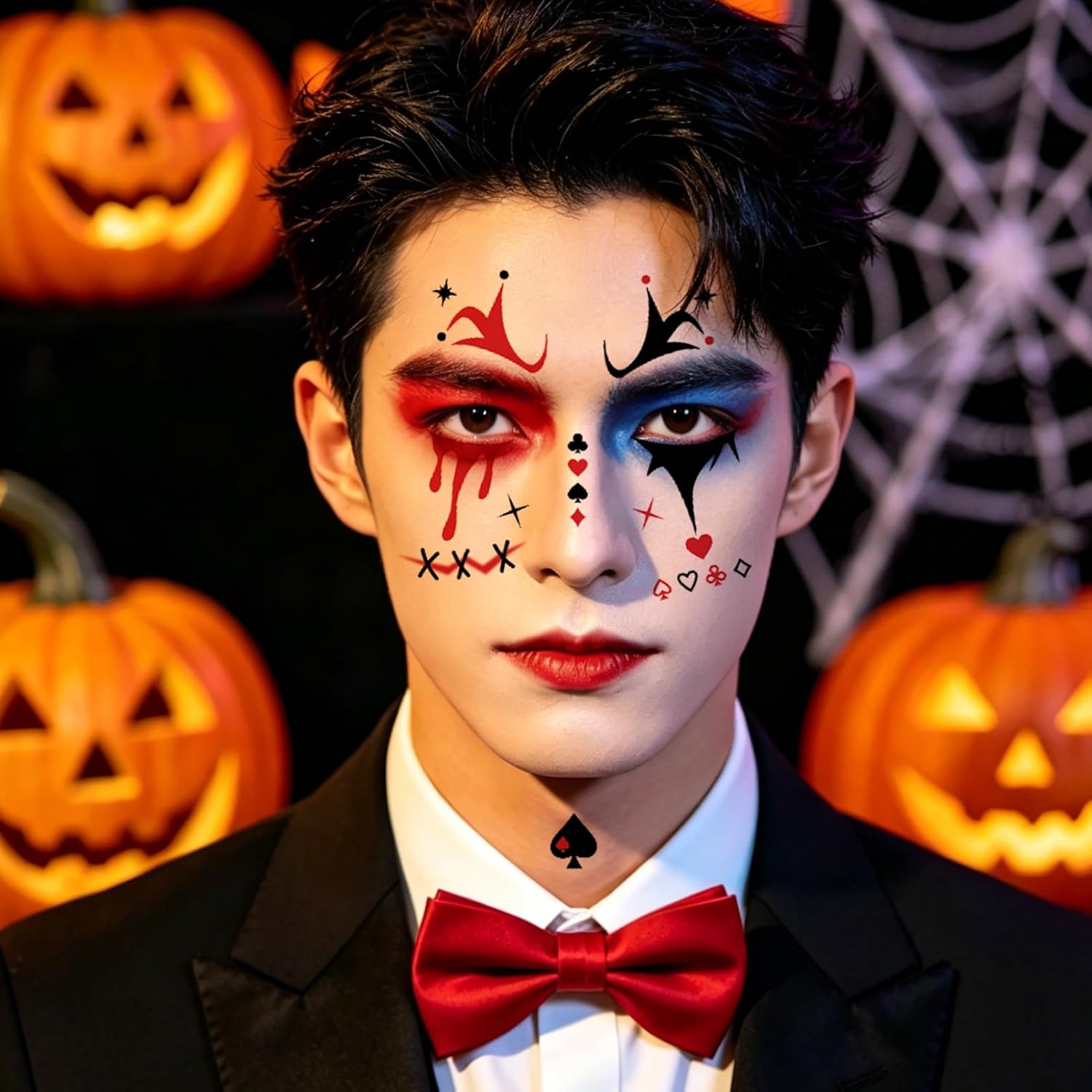 Qpout 8 Sheets Clown Face Temporary Tattoos, Halloween Makeup Joker Fake Tattoo Stickers for Women Men Adults Carnival Costume Cosplay Party Accessories