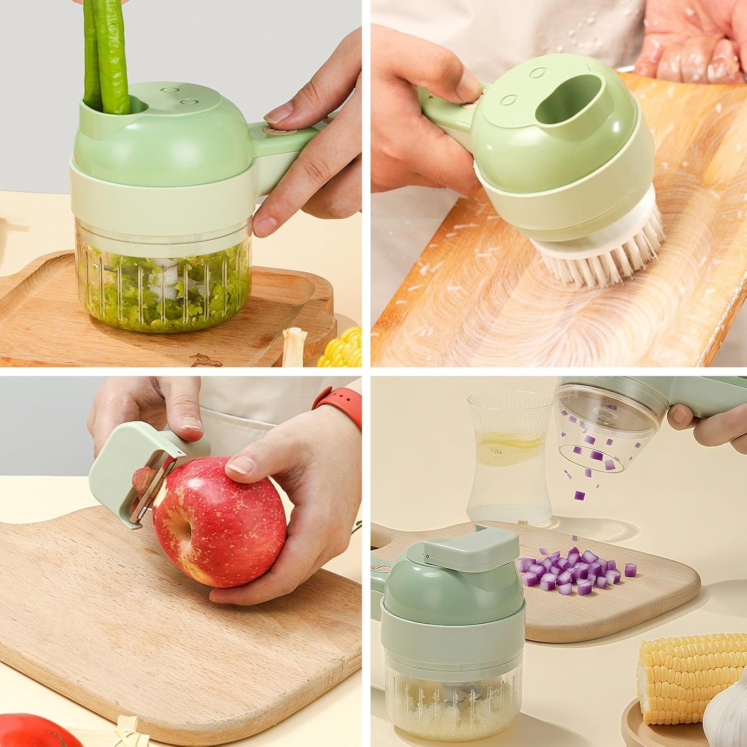 4 in 1 Electric Vegetable chopper hand held, Ninja Food Chopper, Mini Fruit Slicer,Garlic Chopper,Egg whisk and Meat Mincer,Handheld Veggie Cutter for Salad