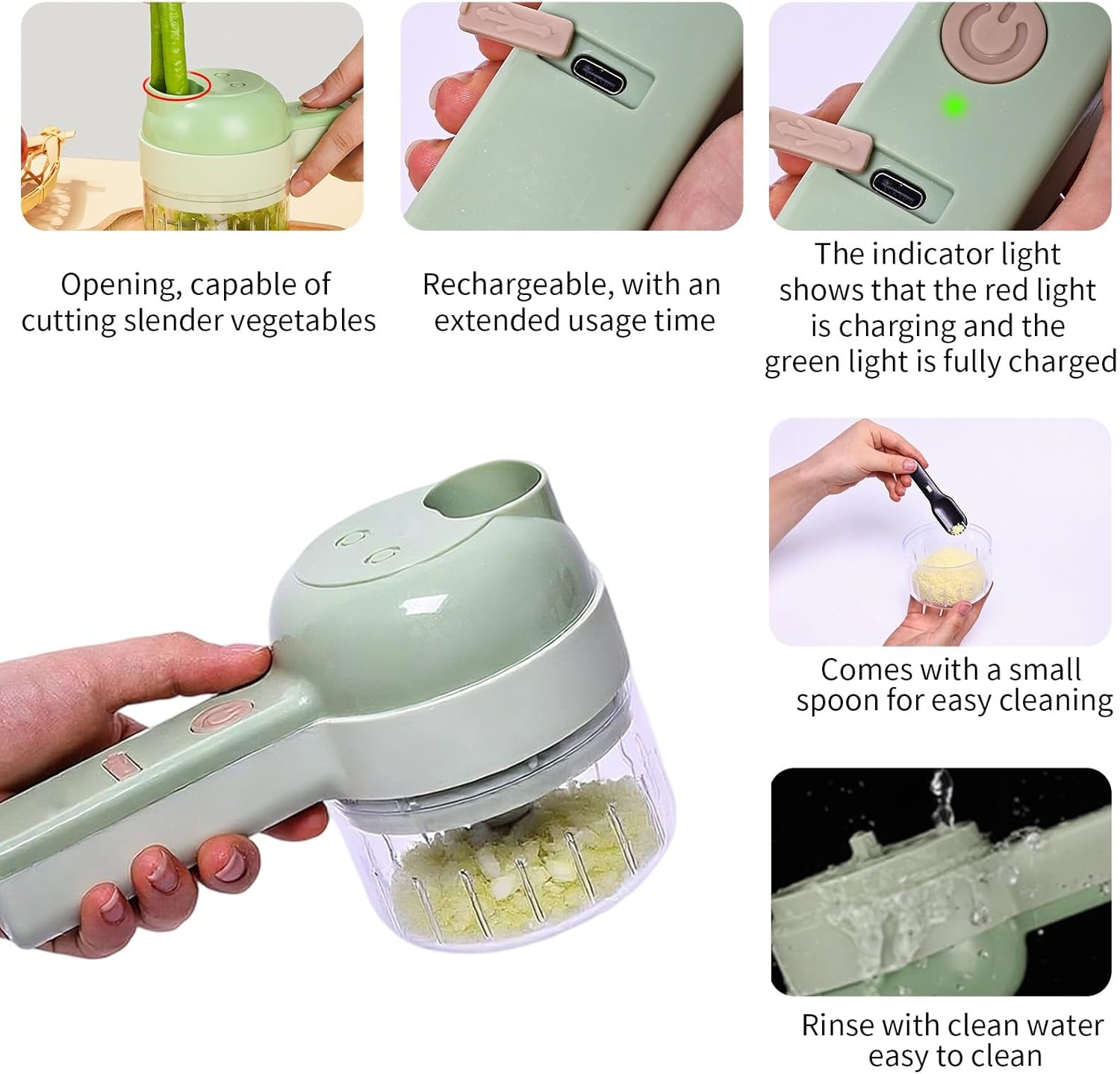 4 in 1 Electric Vegetable chopper hand held, Ninja Food Chopper, Mini Fruit Slicer,Garlic Chopper,Egg whisk and Meat Mincer,Handheld Veggie Cutter for Salad