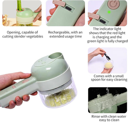 4 in 1 Electric Vegetable chopper hand held, Ninja Food Chopper, Mini Fruit Slicer,Garlic Chopper,Egg whisk and Meat Mincer,Handheld Veggie Cutter for Salad