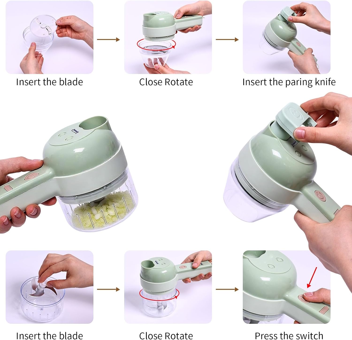 4 in 1 Electric Vegetable chopper hand held, Ninja Food Chopper, Mini Fruit Slicer,Garlic Chopper,Egg whisk and Meat Mincer,Handheld Veggie Cutter for Salad