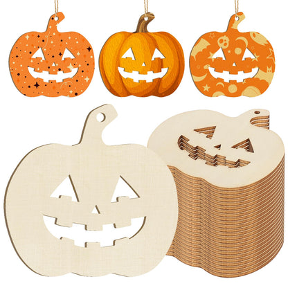 Wooden Pumpkins Ornaments to Paint Halloween Thanksgiving Decoration Cutouts Unfinished 10PCS, DIY Blank Unfinished Pumpkin Wood Discs Ornament for Home Harvest Crafts Hanging Autumn Decorations