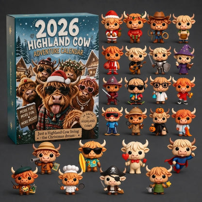 🐂🎄 2026 Highland Cow 24‐Day Christmas Advent Calendar Collectible 3D Figurines