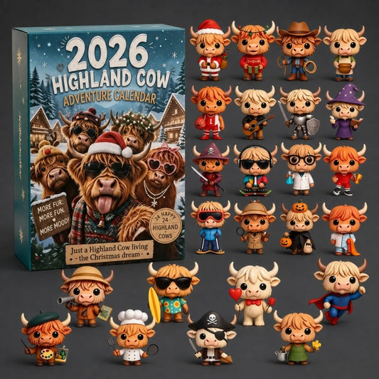 🐂🎄 2026 Highland Cow 24‐Day Christmas Advent Calendar Collectible 3D Figurines