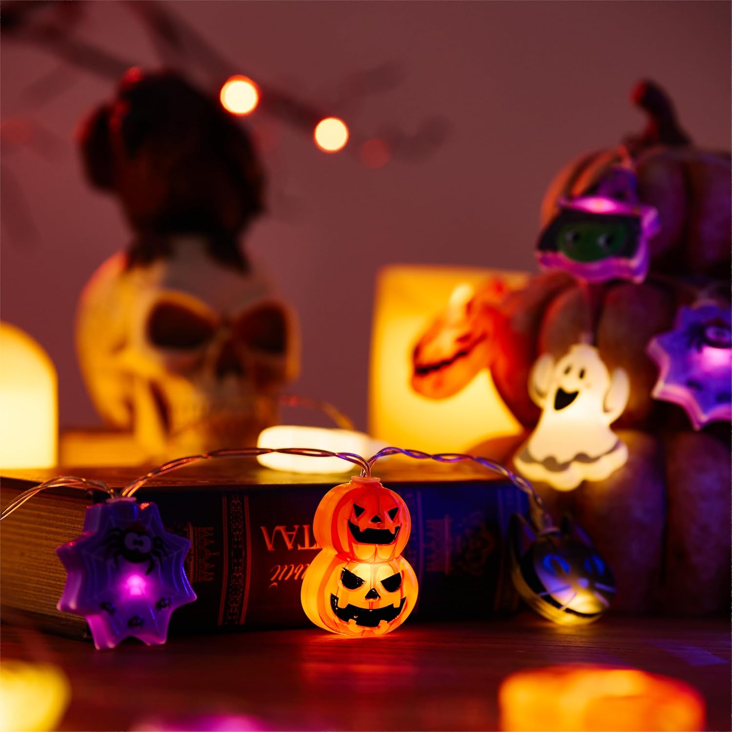 🎃Halloween Pumpkin Ghost String Lights – Spooky LED Decorations for Home, Party & Fall Nights