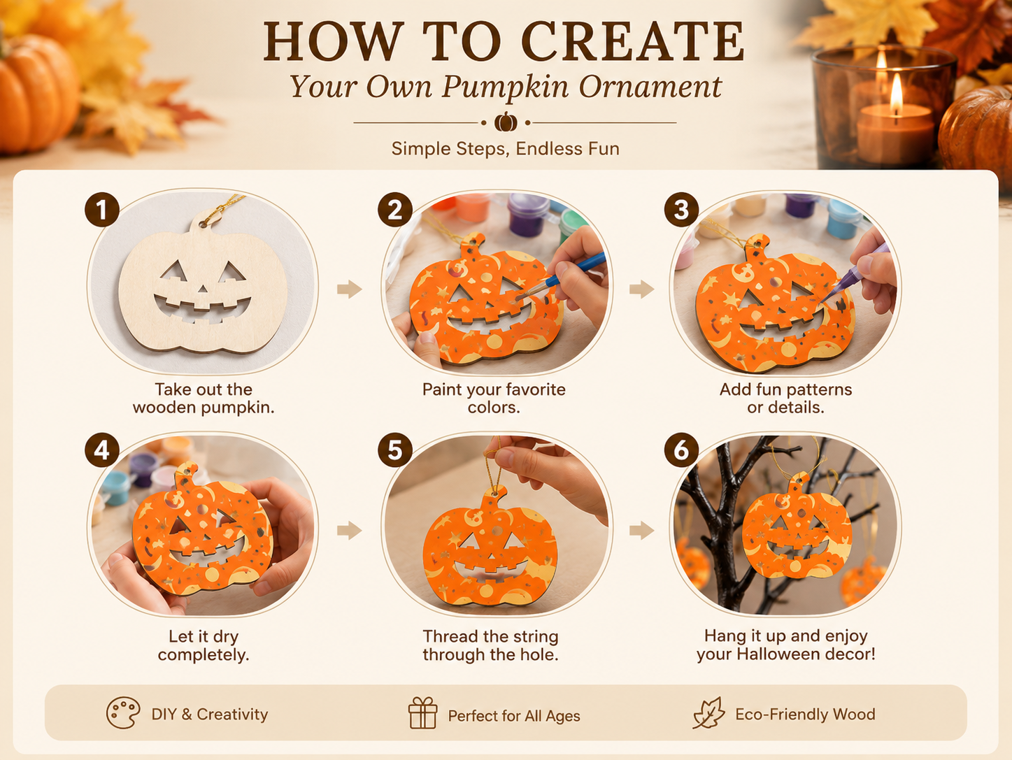 Wooden Pumpkins Ornaments to Paint Halloween Thanksgiving Decoration Cutouts Unfinished 10PCS, DIY Blank Unfinished Pumpkin Wood Discs Ornament for Home Harvest Crafts Hanging Autumn Decorations