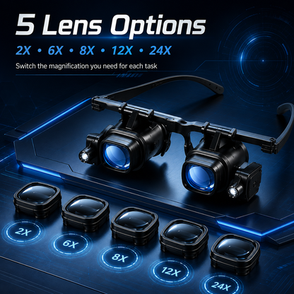 🔍 LED Head-Mounted Magnifying Glasses – Hands-Free Magnifier for Precision Work