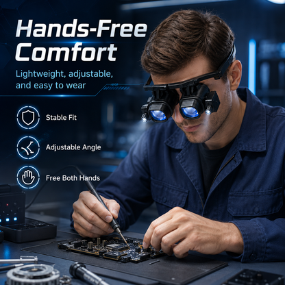 🔍 LED Head-Mounted Magnifying Glasses – Hands-Free Magnifier for Precision Work