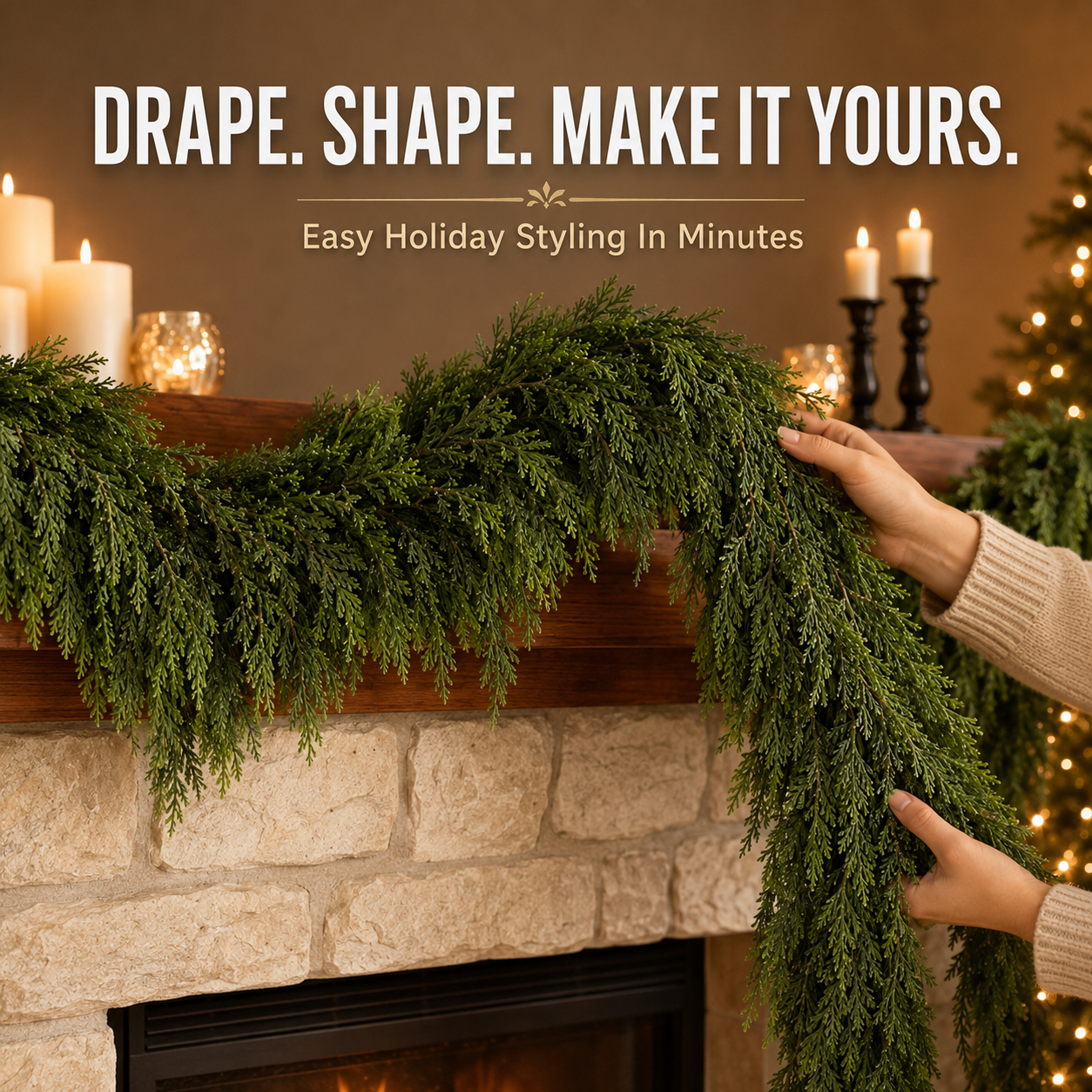 🎄Real-Touch Cedar Garland – Lush Christmas Greenery