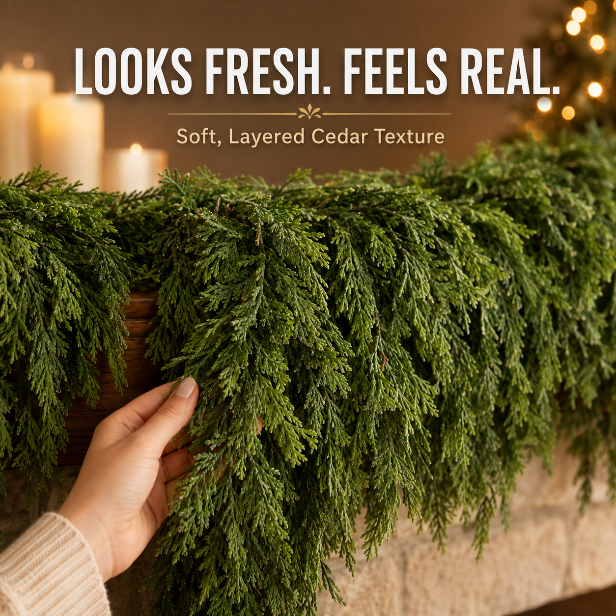 🎄Real-Touch Cedar Garland – Lush Christmas Greenery