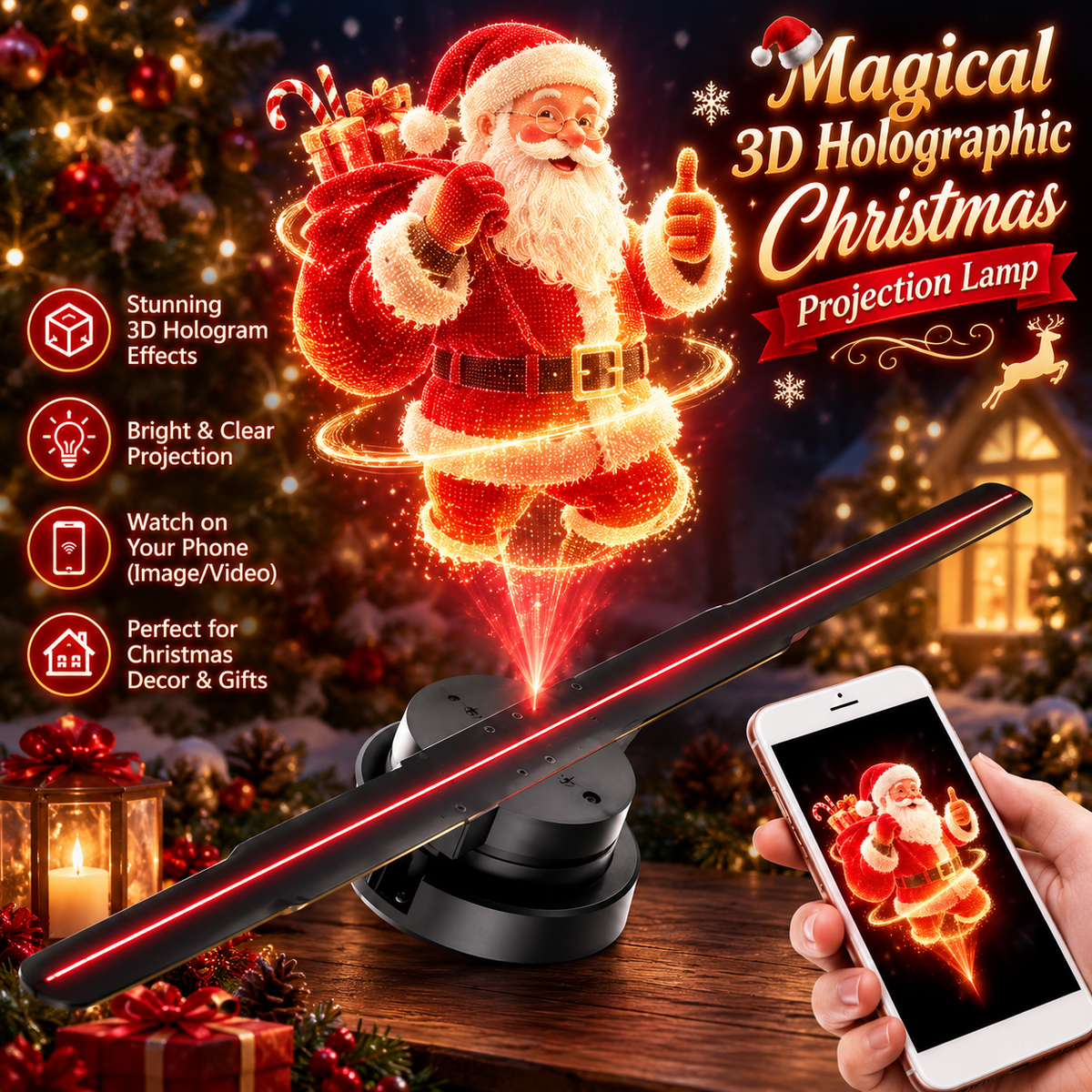 3D Holographic Christmas Projection Lamp
