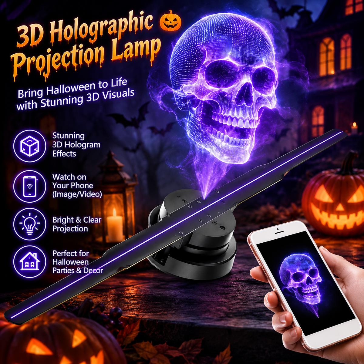 3D Holographic Display Fan Halloween Projection
