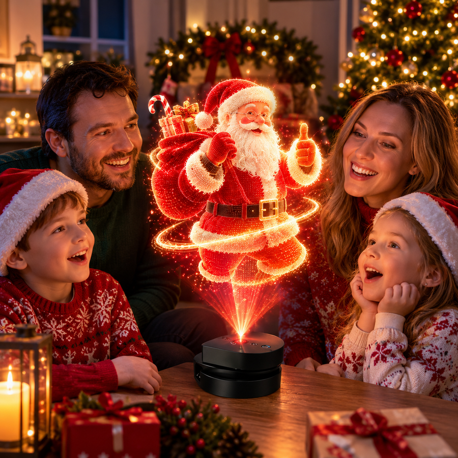 Holographic Fan Christmas Family Scene