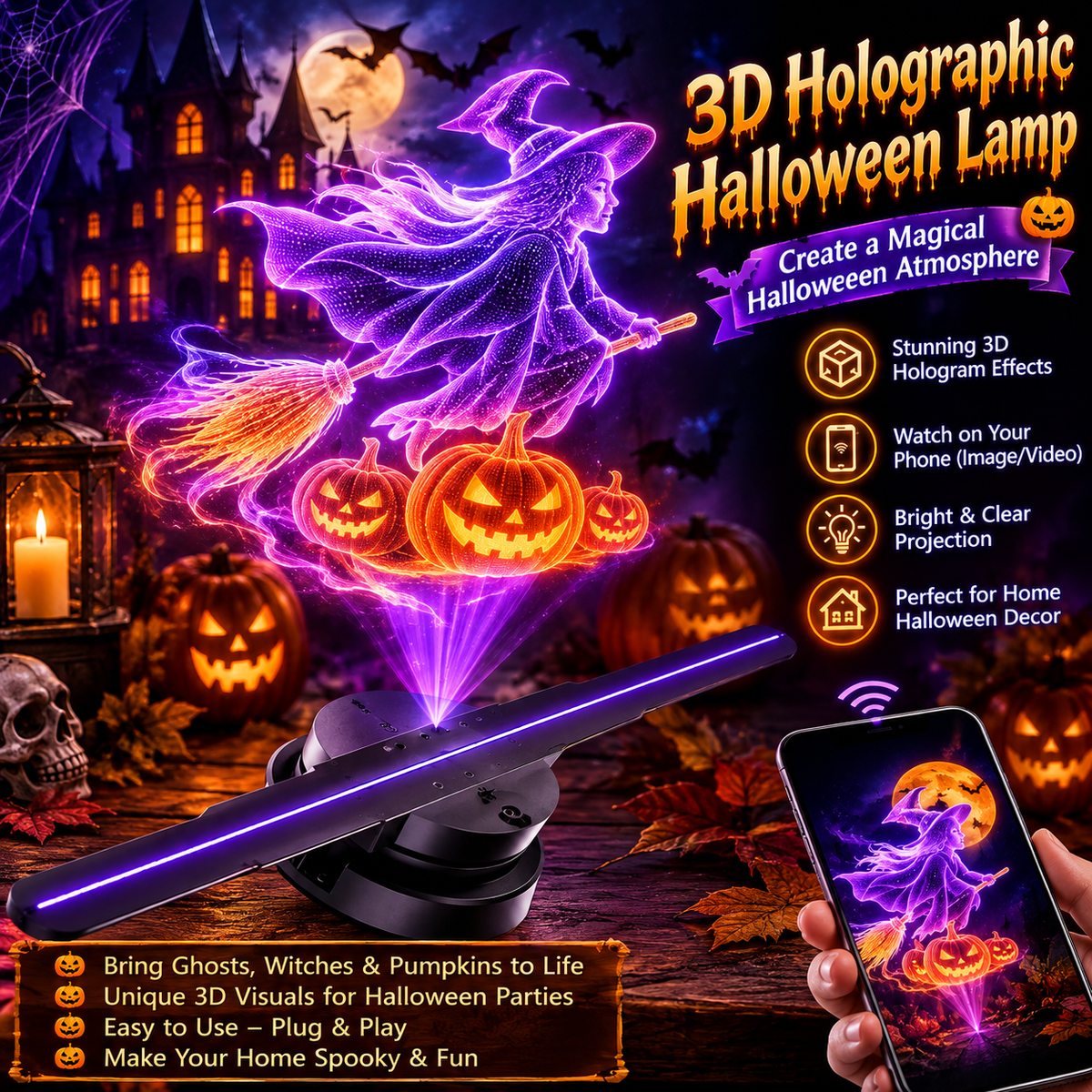 Holographic Halloween Lamp Magical Atmosphere
