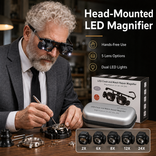 🔍 LED Head-Mounted Magnifying Glasses – Hands-Free Magnifier for Precision Work