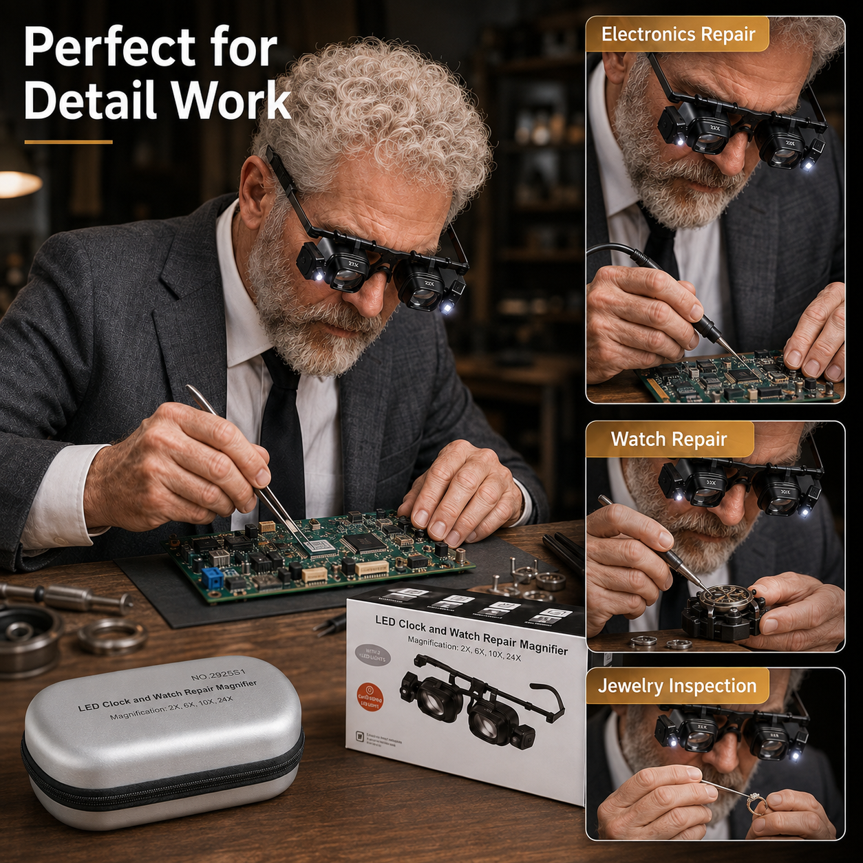 🔍 LED Head-Mounted Magnifying Glasses – Hands-Free Magnifier for Precision Work