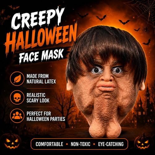 Halloween Mask, Funny Mask, Double Chin Realistic Face Full Head Halloween Horror Latex Face Cover for Masquerade Party Costume
