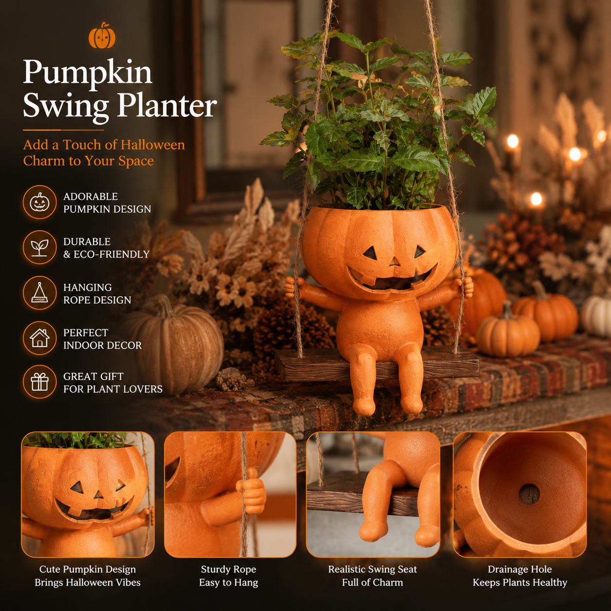 Swing Pumpkin Man Flower Pot