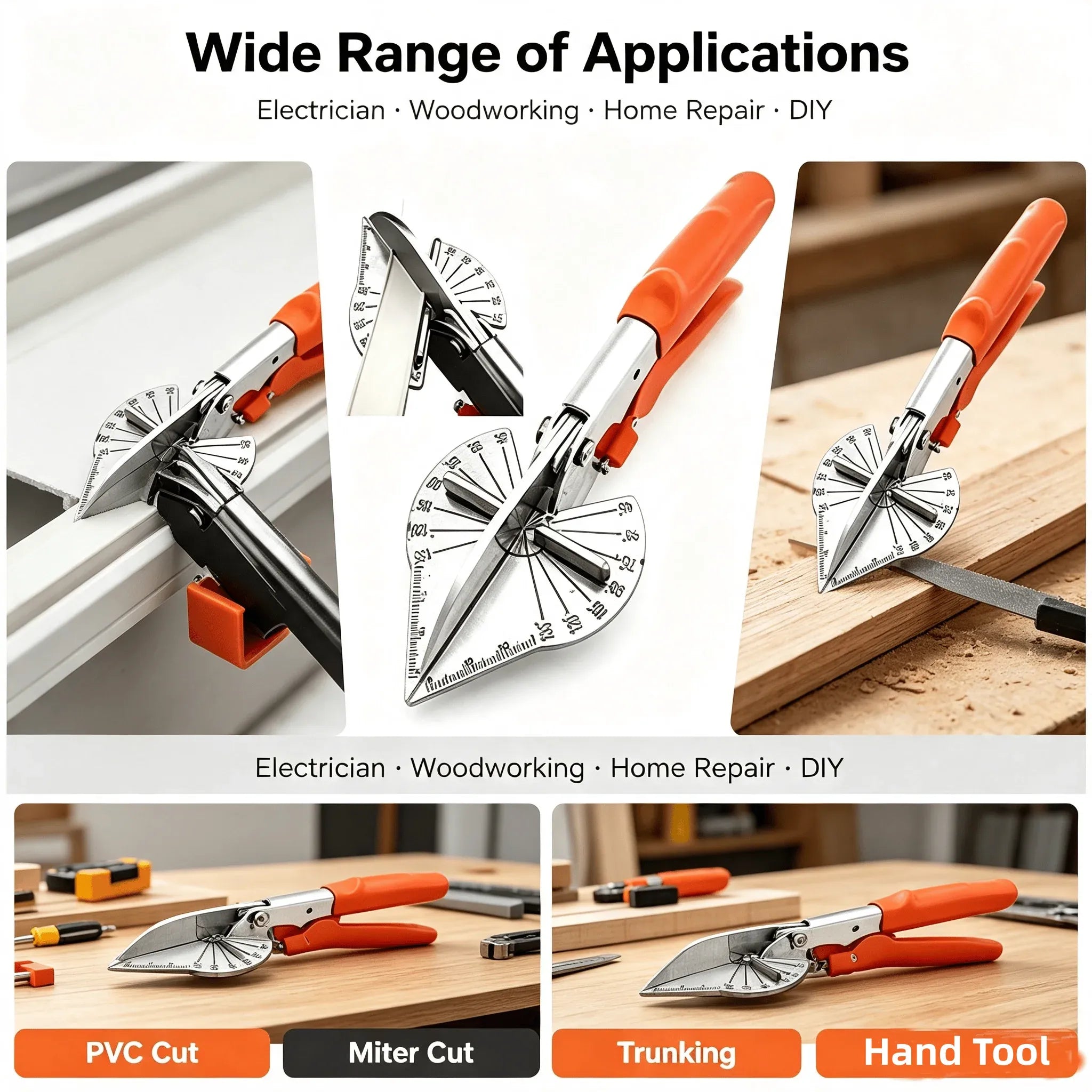 ⭐ ⛏️Multi Angle Miter Shear Cutter, Stainless steel material, 45°-135° Adjustable Angle Trim Scissors Hand Tool