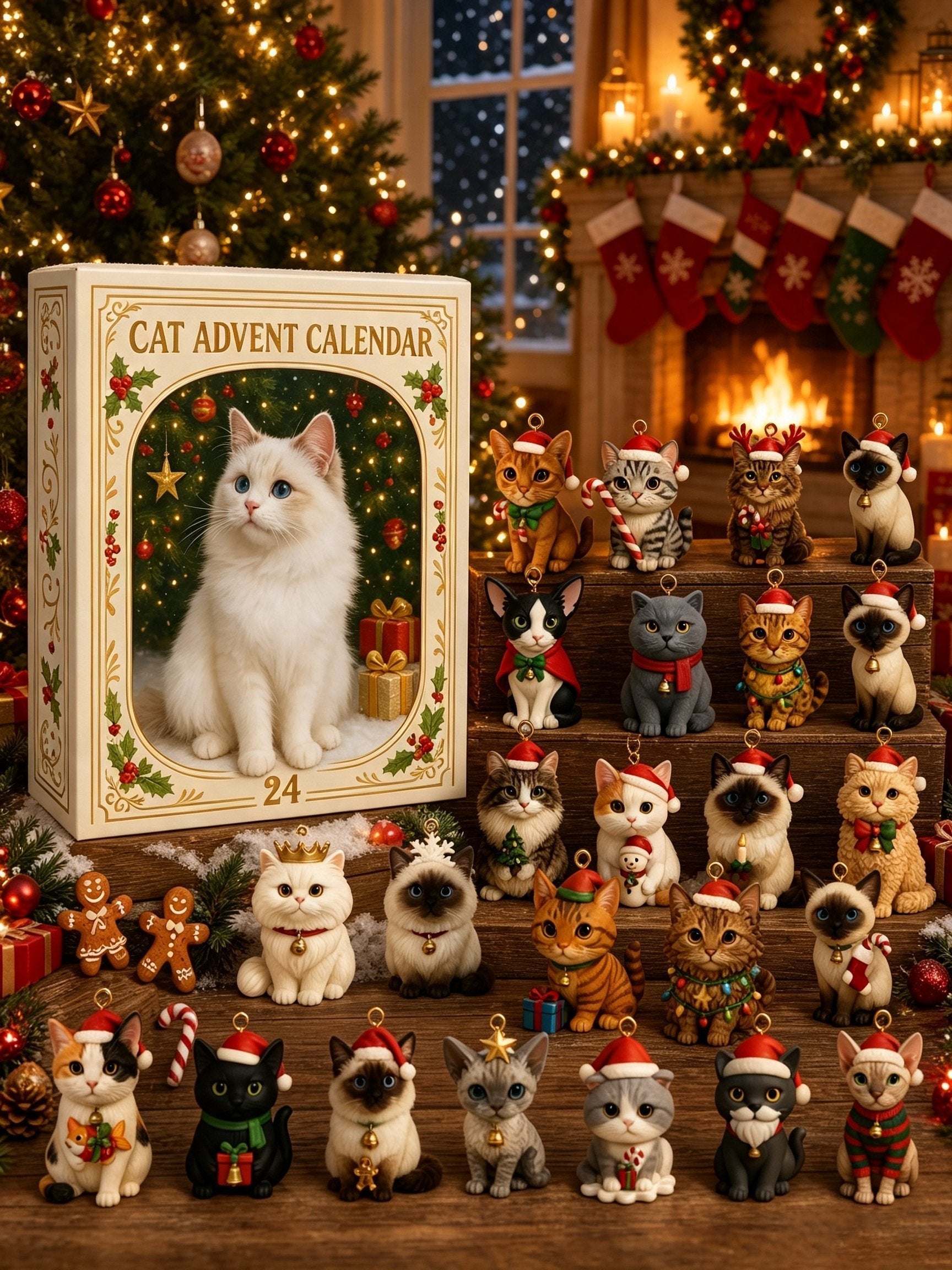 2026 Cat Advent Calendar with 24 Collectible Christmas Figures