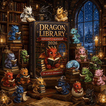 2026 Dragon Library Advent Calendar – Unlock 24 Cosy Chapters of Baby Dragon Magic, Acrylic Ornaments Blind Box
