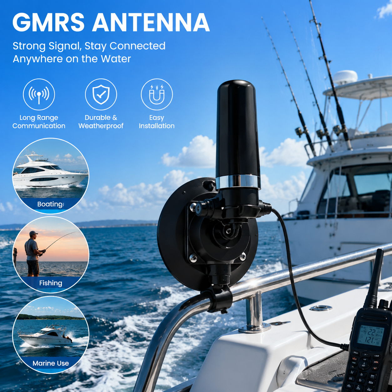 Universal GMRS Antenna Mount – Heavy-Duty Radio Antenna Bracket for Cars, SUVs, Trucks, Off-Road Vehicles & Boats