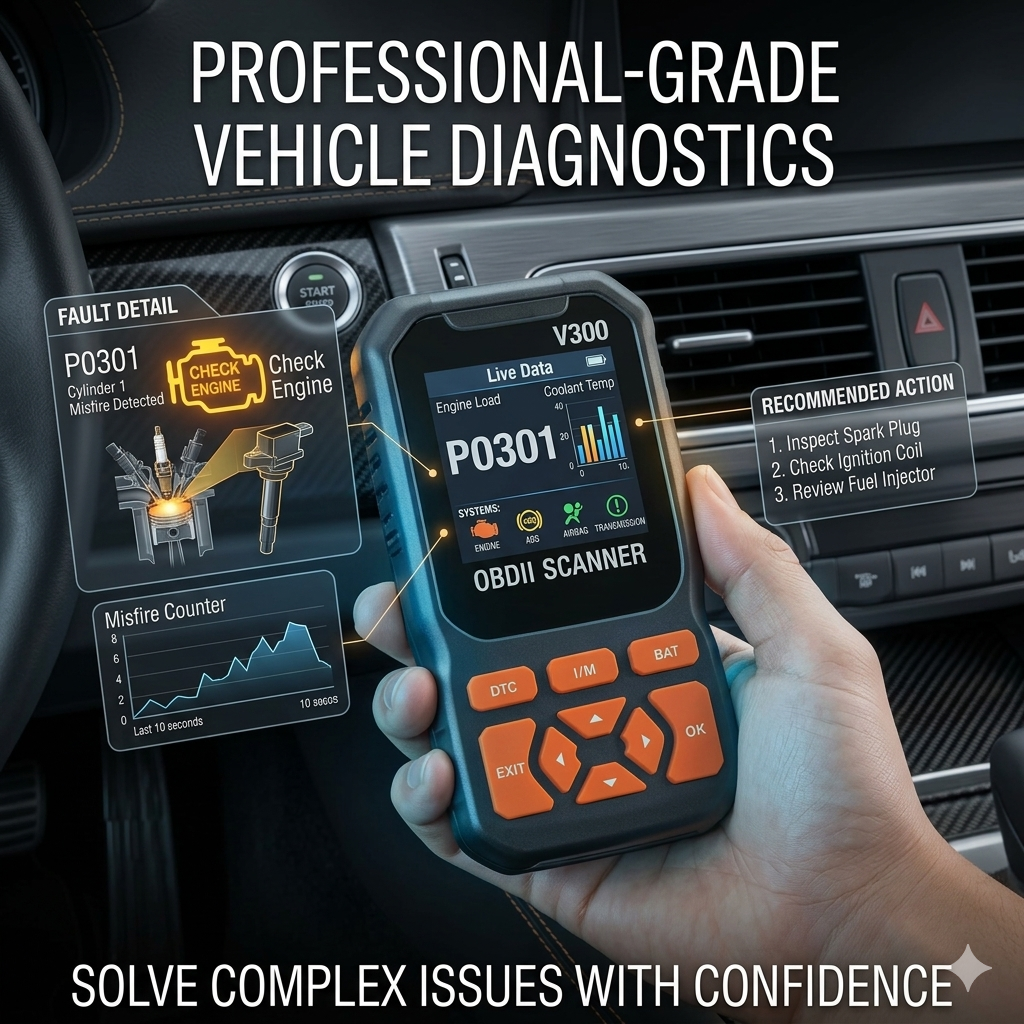 OBD2 Scanner Live Data Professional Mechanic OBDII Diagnostic Code Reader Tool For Check Engine Light Cloud Printing Daul UI Mode