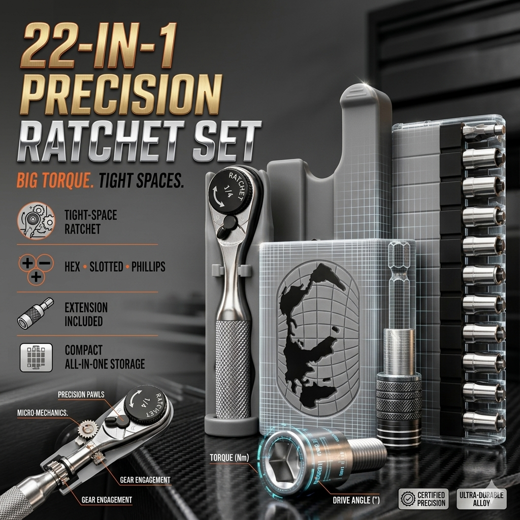 Mini Ratchet Wrench Set with Hex Slotted Phillips Bits All-in-One Portable Tool Kit