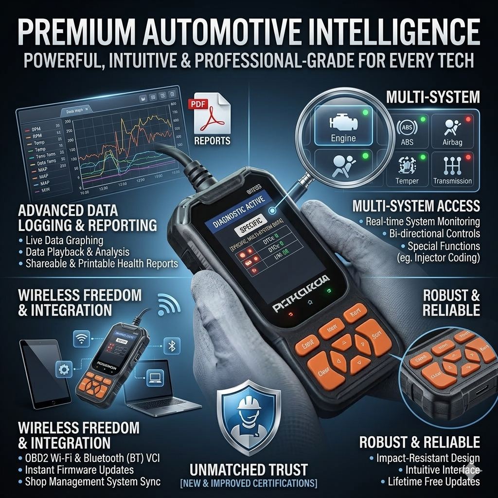 OBD2 Scanner Live Data Professional Mechanic OBDII Diagnostic Code Reader Tool For Check Engine Light Cloud Printing Daul UI Mode