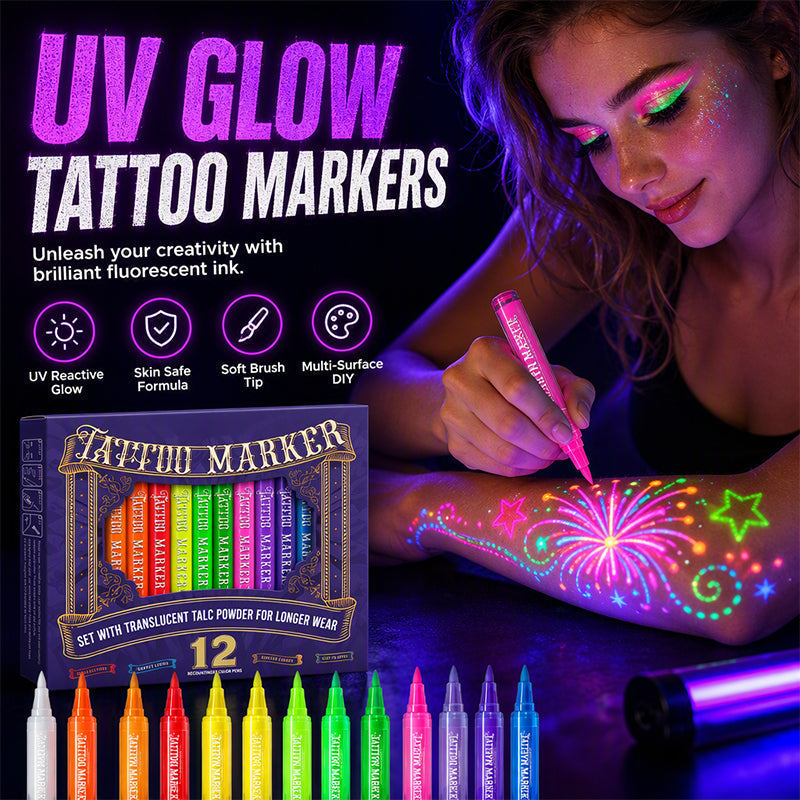 ✨ Glow Party Tattoo Pens – Fun UV Body Art Markers for Parties, Festivals & Night Events