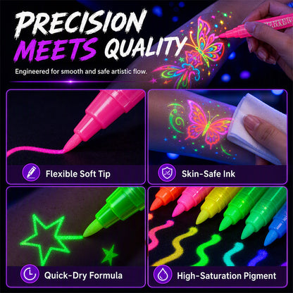 ✨ Glow Party Tattoo Pens – Fun UV Body Art Markers for Parties, Festivals & Night Events