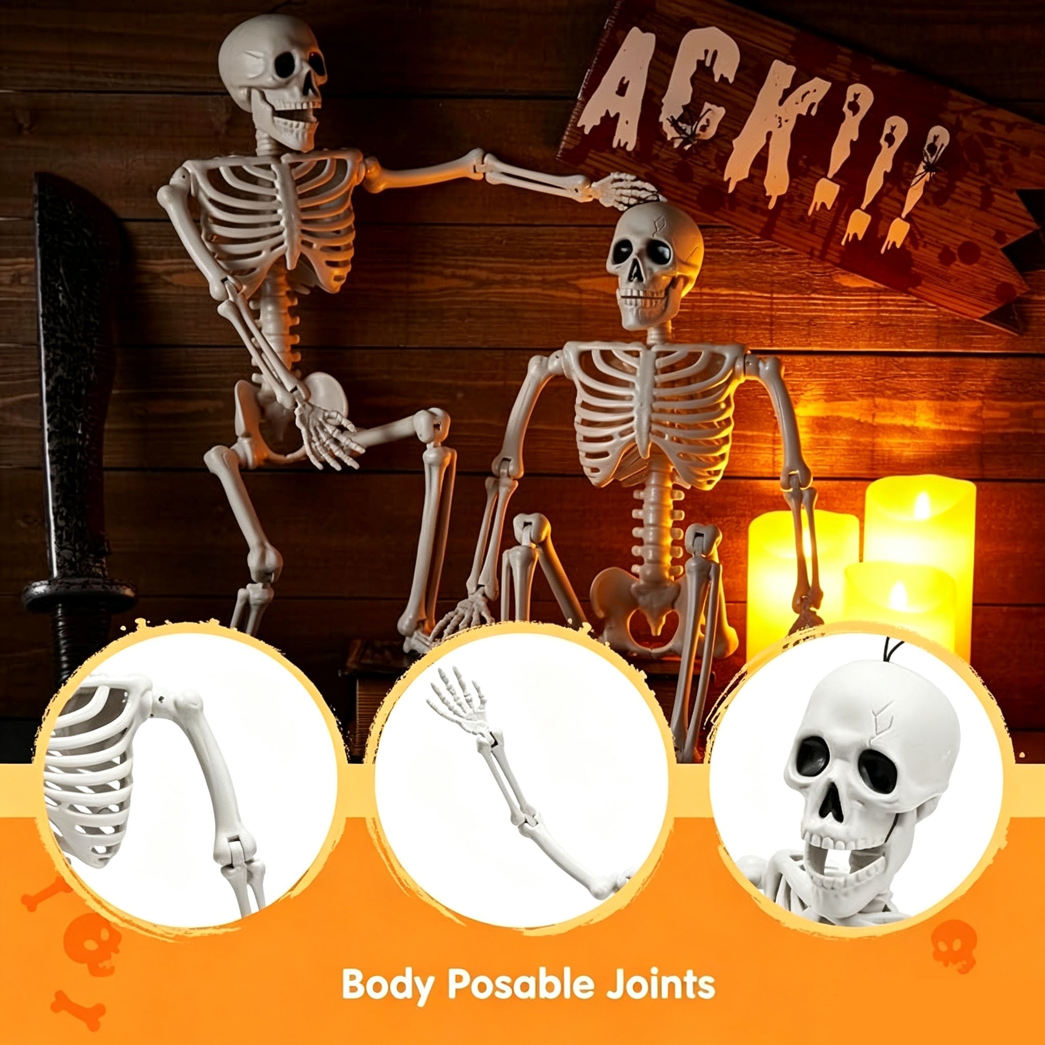 💀 Full-Body Posable White Plastic Human Skeleton Suitable for Halloween