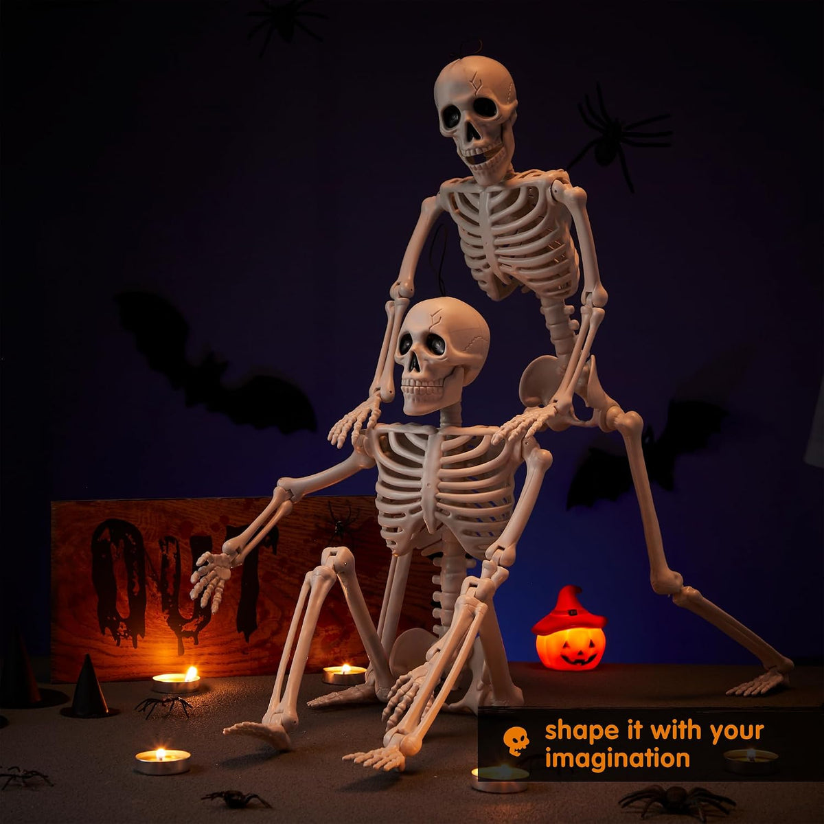 💀 Full-Body Posable White Plastic Human Skeleton Suitable for Halloween